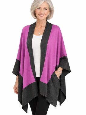 Lauren Ralph Lauren Wool Blend Open Front Poncho Wrap Shawl Cover Up Size L/XL